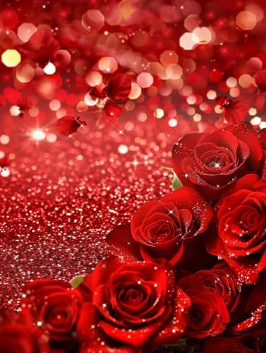 Malen Nach Zahlen Rote Rose Malen Nach Zahlen Erwachsene mit Rahmen Blume Paint by Numbers Kreativ Set Mit 3 - Pinseln und Acrylfarbe Leinwand Kit für Geschenke und Home Haus Deko (30 X 40 cm) k-7V von Bugufen