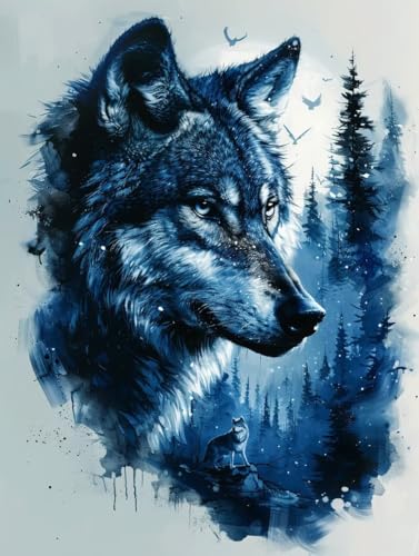 Malen Nach Zahlen Tier Malen Nach Zahlen Erwachsene mit Rahmen Wolf Paint by Numbers Kreativ Set Mit 3 - Pinseln und Acrylfarbe Knitterfreie Leinwand Kit Home Haus Deko Geschenke (30 X 40 cm) l-16T von Bugufen