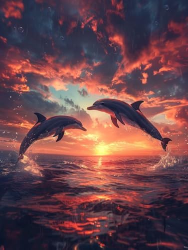 Malen Nach Zahlen Tier Malen Nach Zahlen Erwachsene ohne Rahmen Delphin Paint by Numbers Kreativ Set Mit 3 - Pinseln und Acrylfarbe Knitterfreie Leinwand Kit Home Haus Deko Geschenke (70 X 95cm) i-118 von Bugufen