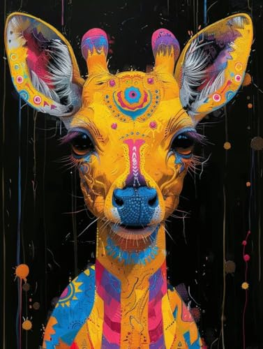 Malen Nach Zahlen Tier Paint by Numbers Reh Malen Nach Zahlen Kinder ab 7 8 9 10 jahre mädchen Handgemalt Ölgemälde Kreativ Set Mit 3 - Pinseln und Acrylfarbe Leinwand Kit 70 X 95cm (ohne Rahmen) a-2U von Bugufen