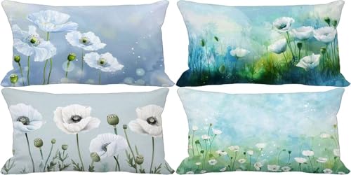 Nordeuropa Kissenbezug 50x80 Blume Outdoor Kissenbezug Weich Dekokissen 4er Set Doppelseitig Musterdesign Sofakissen Deko Wohnzimmer, Frühling Sommer Outdoor Terrasse Garten Bank Auto Zierkissen k33-3 von Bugufen