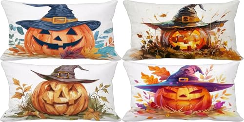 Outdoor Kissenbezug 30x50 Retro Outdoor Kissen Weich Sofakissen Halloween Musterdesign Kissenbezüge 4er Set, Schlafzimmer Deko Wohnzimmer, Frühling Sommer Herbst Terrasse Garten Zierkissenbezüge 47y-1 Outdoor Kissenbezug 30x50 Retro Outdoor Kissen Weich Sofakissen Halloween Musterdesign Kissenbezüge 4er Set, Schlafzimmer Deko Wohnzimmer, Frühling Sommer Herbst Terrasse Garten Zierkissenbezüge 47y-1 von Bugufen