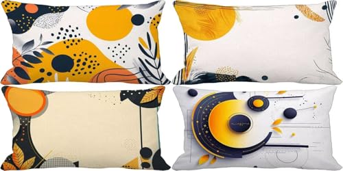Outdoor Kissenbezug 40x80 Gelb Outdoor Kissen Weich Sofakissen Einfach Musterdesign Kissenbezüge 4er Set, Schlafzimmer Deko Wohnzimmer, Frühling Sommer Herbst Terrasse Garten Zierkissenbezüge 46z-5 von Bugufen