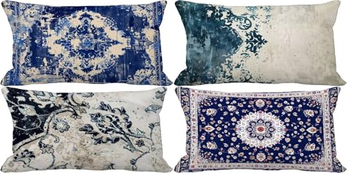Outdoor Kissenbezug 40x80 Marineblau Outdoor Kissen Weich Sofakissen Böhmen Musterdesign Kissenbezüge 4er Set, Schlafzimmer Deko Wohnzimmer, Frühling Sommer Terrasse Garten Zierkissenbezüge 43t-T von Bugufen