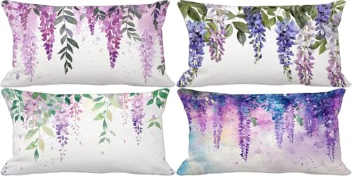 Outdoor Kissenbezug 50x80 Lila Outdoor Kissen Weich Sofakissen Lavendel Musterdesign Kissenbezüge 4er Set, Schlafzimmer Deko Wohnzimmer, Frühling Sommer Herbst Terrasse Garten Zierkissenbezüge 36p-S Outdoor Kissenbezug 50x80 Lila Outdoor Kissen Weich Sofakissen Lavendel Musterdesign Kissenbezüge 4er Set, Schlafzimmer Deko Wohnzimmer, Frühling Sommer Herbst Terrasse Garten Zierkissenbezüge 36p-S von Bugufen