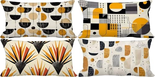 Outdoor Kissenbezug 60x80 Gebranntes Orange Outdoor Kissen Wasserfest Leinen Sofakissen Abstrakt Musterdesign Kissenbezüge 4er Set, Schlafzimmer Deko Wohnzimmer, Sommer Garten Zierkissenbezüge 51e-Z von Bugufen