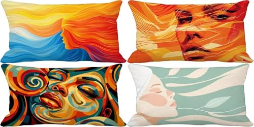 Outdoor Kissenbezug 60x80 Gebranntes Orange Outdoor Kissen Weich Sofakissen Abstrakt Musterdesign Kissenbezüge 4er Set, Schlafzimmer Deko Wohnzimmer, Sommer Garten Terrasse Zierkissenbezüge 55u-I von Bugufen