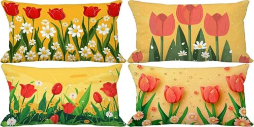 Outdoor Kissenbezug 60x80 Rot Outdoor Kissen Weich Sofakissen Tulpe Musterdesign Kissenbezüge 4er Set, Schlafzimmer Deko Wohnzimmer, Frühling Sommer Herbst Terrasse Garten Zierkissenbezüge 43q-2 Outdoor Kissenbezug 60x80 Rot Outdoor Kissen Weich Sofakissen Tulpe Musterdesign Kissenbezüge 4er Set, Schlafzimmer Deko Wohnzimmer, Frühling Sommer Herbst Terrasse Garten Zierkissenbezüge 43q-2 von Bugufen