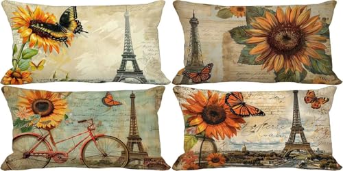 Retro Kissenbezug 40x70 Blume Outdoor Kissenbezug Weich Dekokissen 4er Set Doppelseitig Musterdesign Sofakissen Deko Wohnzimmer, Frühling Sommer Outdoor Terrasse Garten Bank Auto Zierkissen p39-V von Bugufen
