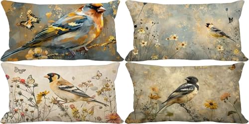 Retro Kissenbezug 70x90 Vogel Outdoor Kissenbezug Weich Dekokissen 4er Set Doppelseitig Musterdesign Sofakissen Deko Wohnzimmer, Frühling Sommer Outdoor Terrasse Garten Bank Auto Zierkissen t41-8 von Bugufen