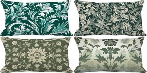 Salbeigrün Kissenbezug 50x70 Nordeuropa Outdoor Kissenbezug Weich Dekokissen 4er Set Doppelseitig Musterdesign Sofakissen Deko Wohnzimmer, Sommer Outdoor Terrasse Garten Bank Auto Zierkissen j23-6 von Bugufen