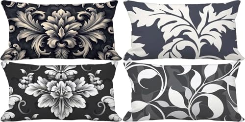 Schwarz und Weiß Kissenbezug 40x70 Blume Outdoor Kissenbezug Wasserfest Leinen Dekokissen 4er Set Doppelseitig Musterdesign Sofakissen Deko Wohnzimmer, Sommer Outdoor Terrasse Garten Zierkissen i38-0 Schwarz und Weiß Kissenbezug 40x70 Blume Outdoor Kissenbezug Wasserfest Leinen Dekokissen 4er Set Doppelseitig Musterdesign Sofakissen Deko Wohnzimmer, Sommer Outdoor Terrasse Garten Zierkissen i38-0 von Bugufen