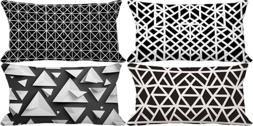 Schwarz und Weiß Kissenbezug 50x70 Geometrie Outdoor Kissenbezug Weich Dekokissen 4er Set Doppelseitig Musterdesign Sofakissen Deko Wohnzimmer, Sommer Outdoor Terrasse Garten Bank Zierkissen j41-R Schwarz und Weiß Kissenbezug 50x70 Geometrie Outdoor Kissenbezug Weich Dekokissen 4er Set Doppelseitig Musterdesign Sofakissen Deko Wohnzimmer, Sommer Outdoor Terrasse Garten Bank Zierkissen j41-R von Bugufen