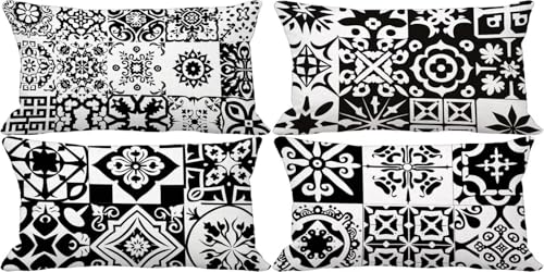 Schwarz und Weiß Kissenbezug 70x90 Abstrakt Outdoor Kissenbezug Weich Dekokissen 4er Set Doppelseitig Musterdesign Sofakissen Deko Wohnzimmer, Sommer Outdoor Terrasse Garten Bank Auto Zierkissen z32-7 von Bugufen