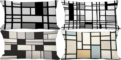 Schwarz und Weiß Kissenbezug 70x90 Geometrie Outdoor Kissenbezug Weich Dekokissen 4er Set Doppelseitig Musterdesign Sofakissen Deko Wohnzimmer, Sommer Outdoor Terrasse Garten Bank Zierkissen m17-N von Bugufen