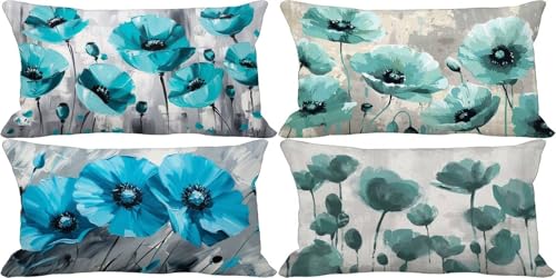 Türkis Kissenbezug 40x70 Blume Outdoor Kissenbezug Wasserfest Leinen Dekokissen 4er Set Doppelseitig Musterdesign Sofakissen Deko Wohnzimmer, Sommer Outdoor Terrasse Garten Bank Auto Zierkissen k41-6 Türkis Kissenbezug 40x70 Blume Outdoor Kissenbezug Wasserfest Leinen Dekokissen 4er Set Doppelseitig Musterdesign Sofakissen Deko Wohnzimmer, Sommer Outdoor Terrasse Garten Bank Auto Zierkissen k41-6 von Bugufen