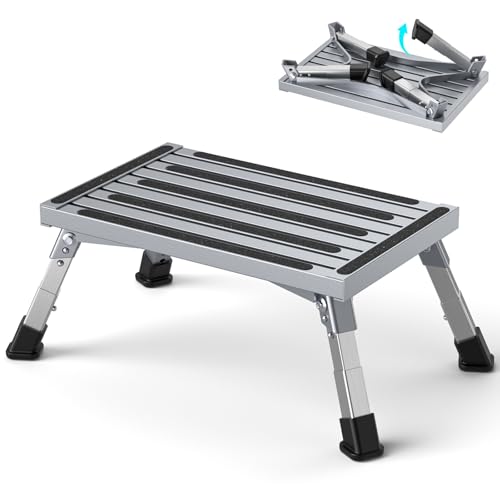 Aluminium Klapptritt Trittstufe, 4-stufige Höhenverstellbarer Tritthocker(18/20/22/24cm), Klappbar Trittstufe mit Anti-Rutsch für Wohnmobile, Garten, Camping, Küche, Hundetreppe (350kg Belastung) von BugyKido