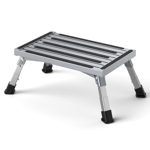 BugyKido Aluminium Klapptritt Trittstufe, Kippsicher Leicht, Klappbar Trittstufe für Camping, Küche und Wohnmobil Tritthocker, 350 KG Belastung, 4-stufige Höhenverstellung (18cm/20cm/22cm/24cm) von BugyKido