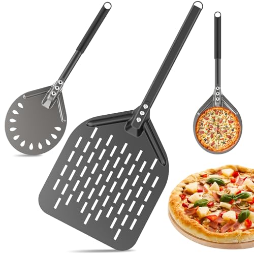 Pizzaschieber Perforiert, Pizzaschaufel Aluminium, Pizzaschaufel mit Großer Fläche für Grill Oder Ofen, Wird mit 12-zoll- und 6-zoll-pizzaschaufeln Geliefert, Geeignet für Brot & Kuchen von BugyKido