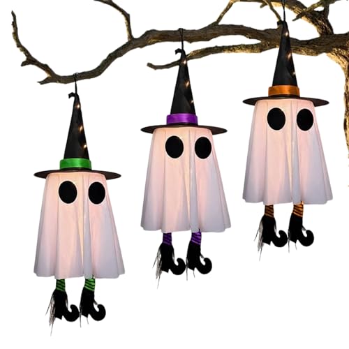 Buhygn Leuchtendes Gespenst,Horrordeko Für Halloween Hängbare Dekoration | 3 Stück Gartendekoration Für Drinnen Und Draußen Herbstfest Hausbesitzer Festliebhaber Wohnzimmer Garten von Buhygn