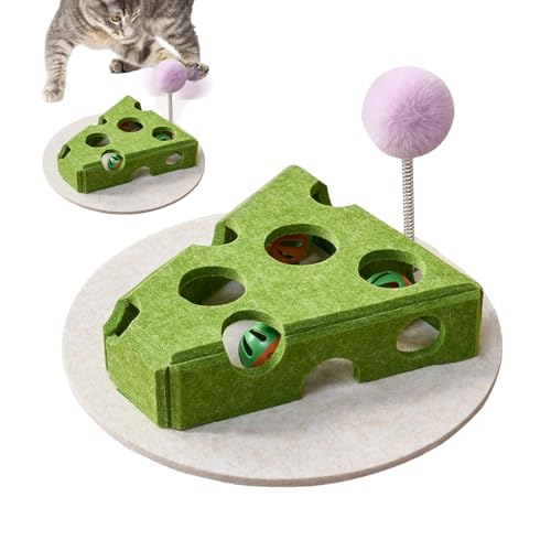 Buhygn Puzzle Feeder Katze - Käseform Leckerli Puzzle Spielzeug | Futterbox Mit Angelstab Glocke Ball Für Kätzchen Indoor Haus von Buhygn