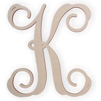 Holzmonogrammbuchstabe K Schreibschrift, Unfertig, Mehrere Größen von Buildeez