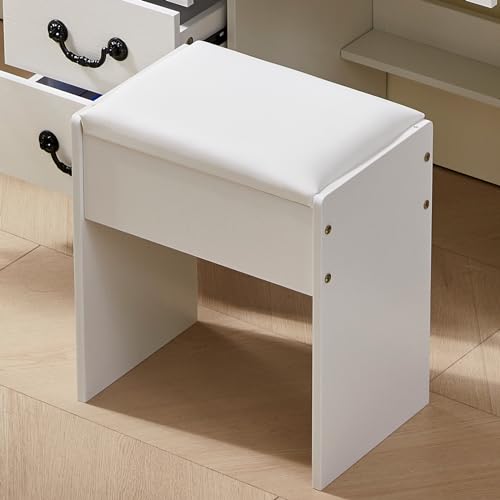 Buildonely Schminktisch Hocker, Moderner Schminkhocker Hocker, Sitzhocker aus Holz, Weiß von Buildonely