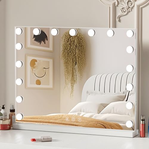 Buildonely Schminkspiegel 70x55cm, Groß Hollywood Spiegel mit Beleuchtung 17 LED Licht Dimmbare 3 Lichtmodi, Tischspiegel, Wandspiegel, Touch Control von Buildonely