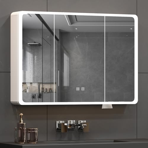 Buildonely Spiegelschrank Bad mit Beleuchtung, Badschrank mit Antibeschlag-Funktion und Türen, Touchscreen-Steuerung, Doppeltür, 100 x 70 cm, Aluminiumlegierung Buildonely Spiegelschrank Bad mit Beleuchtung, Badschrank mit Antibeschlag-Funktion und Türen, Touchscreen-Steuerung, Doppeltür, 100 x 70 cm, Aluminiumlegierung von Buildonely