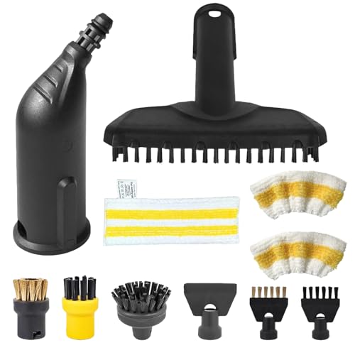 11 Stück Dampfreiniger Zubehör für Kärcher SC1 SC2 SC3 SC4 SC5, mit Rundbürste Flachbürste Gebogene Düse Hand-Dampfbürste, Große Rundbürste Reinigungstuch-Bezug Schaberdüse Geeignet für Küche Auto von Builrand