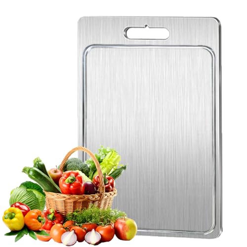 304 Schneidebrett Edelstahl Titanium Cutting Board Neue Titan-Schneidebretter Doppelseitiges Lebensmittel Grade Schneidbrettchen mit Nut 39 x 28 cm Schneidbrett Aus Edelstahl Für Küche von Builrand