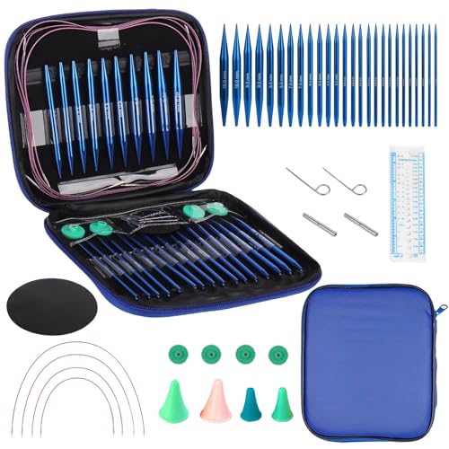 Rundstricknadeln Set, Lange Aluminium Austauschbare Rundstricknadeln Kit mit Zubehör & Aufbewahrungstasche, 13 Paar Rundstricknadel-Set in den Größen von 3 mm bis 10 mm für Heimwerker Strickliebhaber von Builrand