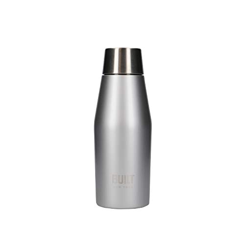 BUILT Apex Thermos-Wasserflasche mit Deckel, Auslaufsicher, 18/10 Edelstahl, Wiederverwendbar, Sweat-Proof, 100 Prozent BPA-frei, Silber, 330 ml von Built