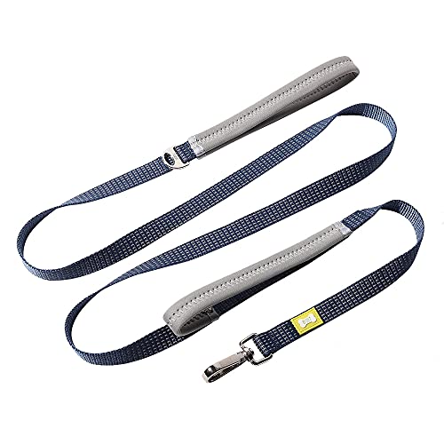 BUILT PET NightSafe Reflektierende Hundeleine mit Doppelgriff, 2 gepolsterte Handschlaufen, starkes Anti-Verhedderungsseil mit Nachtlicht-Reflektoren und 360° drehbarem Clip, Medium, 1,83 m lang, Blau von Built