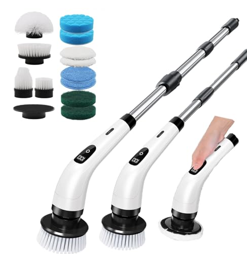 Buithafu 10 in 1 Elektrische putzbürste Elektrische Reinigungsbürste Abnehmbarer Handgriff Elektrischer Duschschrubber mit 8 Bürstenköpfen, mit 2 Geschwindigkeiten, für Badewanne Fliesenboden Auto von Buithafu