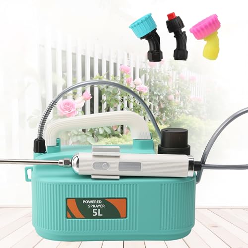 Buithafu Elektrische Gartenspritze 5L/ 1. 35 Gallonen, 4000mah Tragbar Gartenspritze, Elektrischer Pflanzensprüher mit 3 Nebeldüsen und einziehbarem Stab für Rasen, Garten, Hof von Buithafu