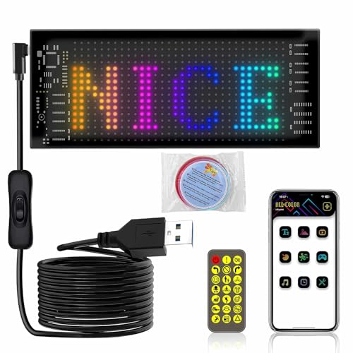 Buithafu LED-Nachrichtentafel, RGB Flexible Nachricht Scrolling LED-Schild Bluetooth APP-Steuerung Personalisiert Leuchtschild FüR Auto, LKW, Geschäft, Bar, Hotel, Werbung,17.3 * 7cm von Buithafu