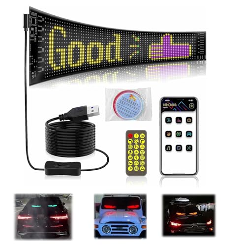 Buithafu Led Anzeigetafel, LED-Matrix-Pixel-Panel RGB Flexible Message Scrolling LED Sign Bluetooth APP Control Personalisiert Leuchtschild FüR Auto, LKW, Geschäft, Bar, Hotel, Werbung, 37.4 * 9.2cm von Buithafu