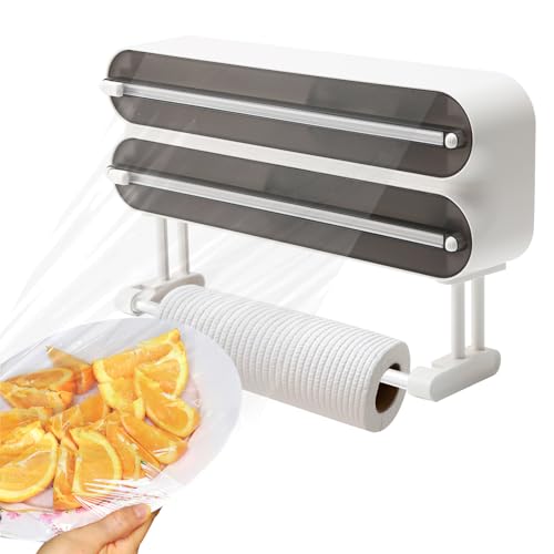Buithafu Magnetischer Folienspender mit Schneider, Abroller und Spender für Alufolie Und Frischhaltefolie, Folienspender mit Papierhandtuchhalter und- Schneider von Buithafu