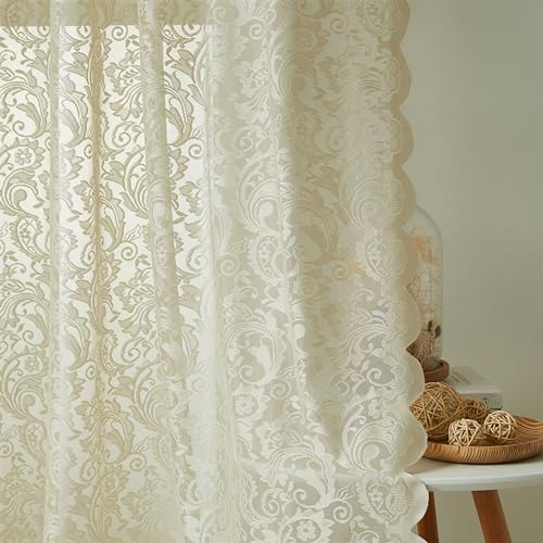 Bujasso Beige Sheer Lace Curtains 137.2 cm Farmhouse Short Curtain Panels for Kitchen Living Room Bedroom Elegant Light Filtering Beige Drapes Window Treatment Sets Rod Pocket 2 Panels 137.2 cm Wx54 L Bujasso Beige Sheer Lace Curtains 137.2 cm Farmhouse Short Curtain Panels for Kitchen Living Room Bedroom Elegant Light Filtering Beige Drapes Window Treatment Sets Rod Pocket 2 Panels 137.2 cm Wx54 L von Bujasso