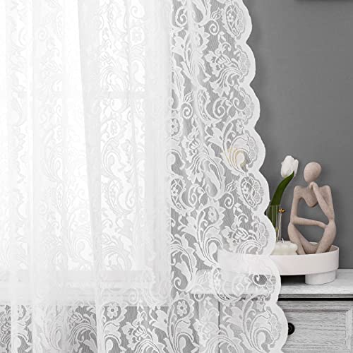 Bujasso Weiße Spitzenvorhänge 213,4 cm Vintage Floral Sheer Window Curtain Panels for Living Room Schlafzimmer Farmhouse Light Filtering White Drapes Window Treatment Sets Rod Pocket 2 Panels Bujasso Weiße Spitzenvorhänge 213,4 cm Vintage Floral Sheer Window Curtain Panels for Living Room Schlafzimmer Farmhouse Light Filtering White Drapes Window Treatment Sets Rod Pocket 2 Panels von Bujasso