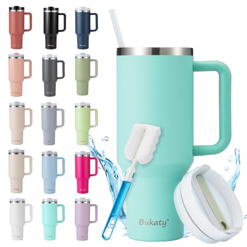 Bukaty Thermobecher mit Strohhalm und Henkel 30oz/0.9L,Großer Trinkbecher mit Deckel und Strohhalm,Kaffeebecher to go Thermo,Edelstahl Vakuum Isolierbecher Tragbare Autobecher für Kalte Heiße Getränke von Bukaty