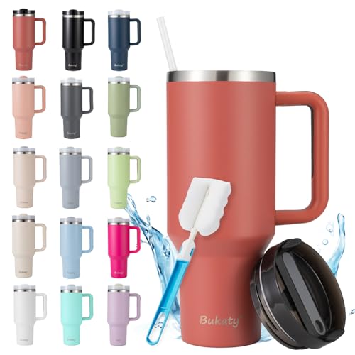 Bukaty Thermobecher mit Strohhalm und Henkel 30oz/0.9L,Großer Trinkbecher mit Deckel und Strohhalm,Kaffeebecher to go Thermo,Edelstahl Vakuum Isolierbecher Tragbare Autobecher für Kalte Heiße Getränke von Bukaty