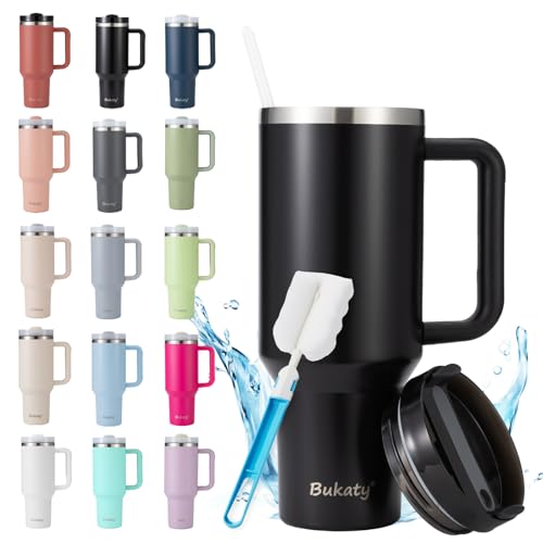 Bukaty Thermobecher mit Strohhalm und Henkel 30oz/0.9L,Großer Trinkbecher mit Deckel und Strohhalm,Kaffeebecher to go Thermo,Edelstahl Vakuum Isolierbecher Tragbare Autobecher für Kalte Heiße Getränke von Bukaty