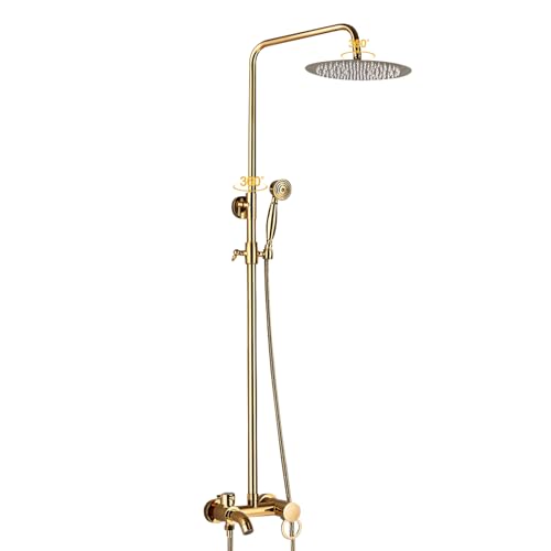 Gold Duscharmatur Duschpaneel Handbrause Regendusche Duschset Bad Duschsystem Duschstange Set Mischbatterie Brause Verstellbarer Messing Edelstahl Mit Kopfbrause Höhenverstellbar 80~120cm Gold Duscharmatur Duschpaneel Handbrause Regendusche Duschset Bad Duschsystem Duschstange Set Mischbatterie Brause Verstellbarer Messing Edelstahl Mit Kopfbrause Höhenverstellbar 80~120cm von Bukeey