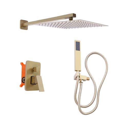 Golden Unterputz Duschset, Messing Duschsystem Unterputz-Duscharmatur aus Edelstahl Regenbrauseset mit 2 Strahlarten Handbrause Kopfbrause Badbrauseset Golden Unterputz Duschset, Messing Duschsystem Unterputz-Duscharmatur aus Edelstahl Regenbrauseset mit 2 Strahlarten Handbrause Kopfbrause Badbrauseset von Bukeey