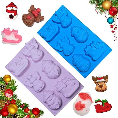 2 Stück Weihnachten Seifenform, Weihnachten Silikonform, Silikonform Weihnachten, Silikonform Weihnachten, DIY Backformen Werkzeuge, Für Urlaub Kuchen Süßigkeiten Pralinen Gelee Seife, Lila und Blau von Bukezudang