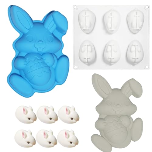 2 Stück Backform Hase Kuchenform, Ostern Silikonform, Ostereier Backform Kuchenform, Blue Rabbit Egg Cake Mould, Moule à Gâteau 3D en Forme de Lapin, für Backen, Konditorei, DIY-Backwerkzeuge von Bukezudang