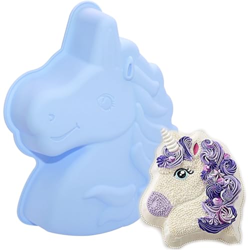 Silikonformen Einhorn Backform, Unicorn Kuchenform, Einhorn Silikon Form, Pferd Silikonform Für Kuchen, 3D Kuchenbackform, Für Gelee Dessert Soap Geburtstag Halloween Weihnachten (Blau) von Bukezudang