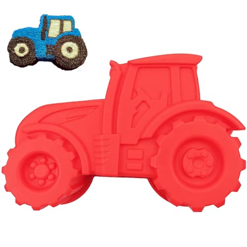 Bukezudang Traktor Auto Backformen, Diy Geburtstags-Kuchenform Backform, Silikon Backform Traktor 3d, Traktor Kuchenform, Kinder Geburtstag 3d-Kuchenform Für Kuchen Eiscreme Schokolade Brot (Rot) von Bukezudang